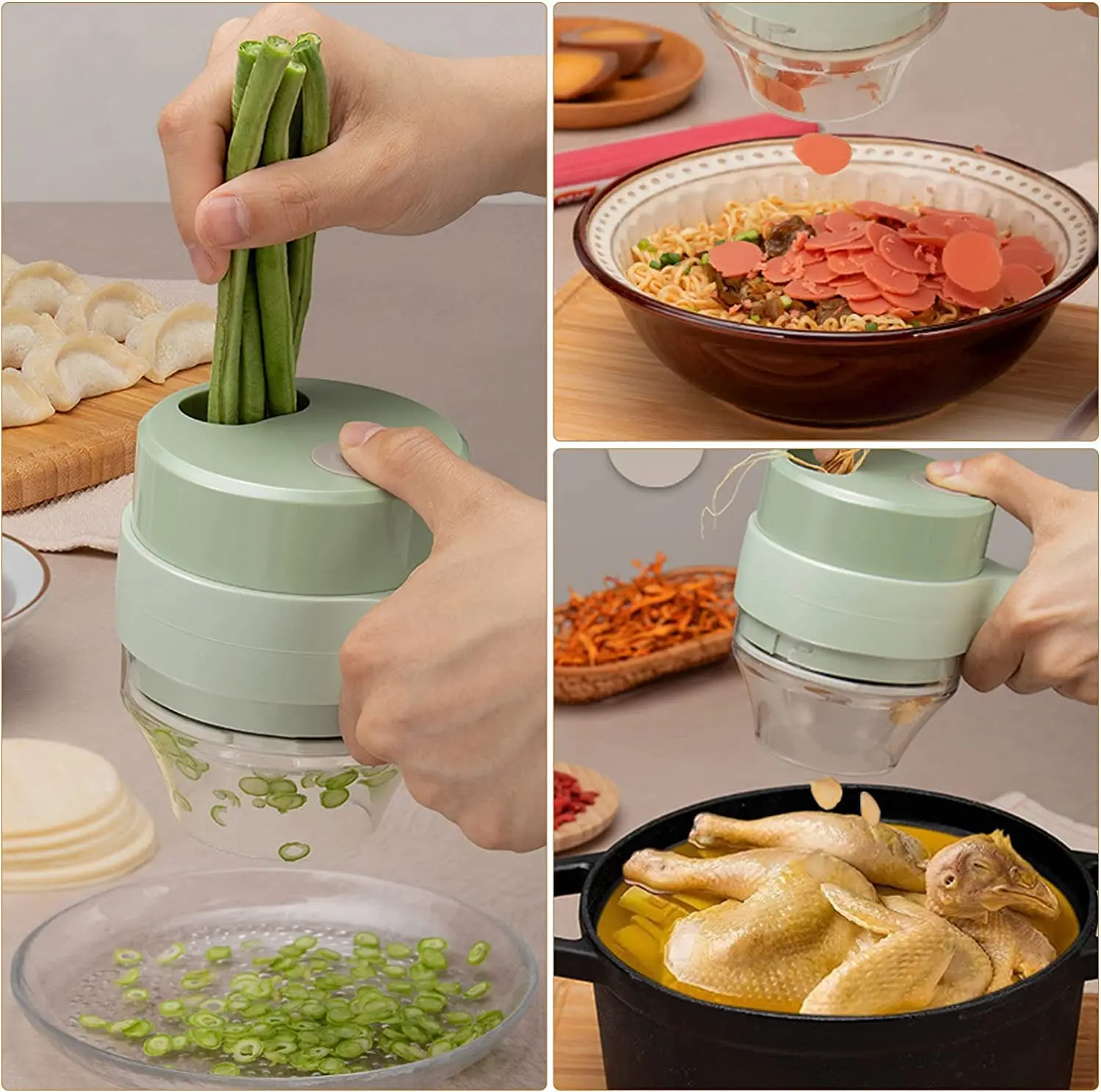 4 in 1 Kitchen Mini Handheld Electric Vegetable Cutter Set Wireless Food  Chopper