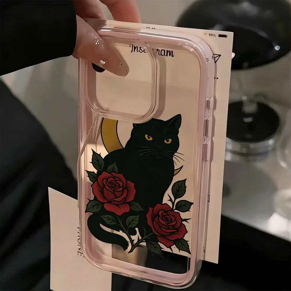 Luxury Black Cat Rose Silicone Phone Case - Candy Bumper Design