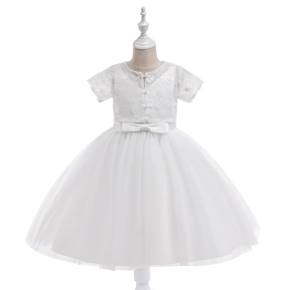 

White Flower Girl Dresses with Lace Jacket Short First Communion Dresses Ballgown Wedding Birthday Party Dress for 4-7 Yrs