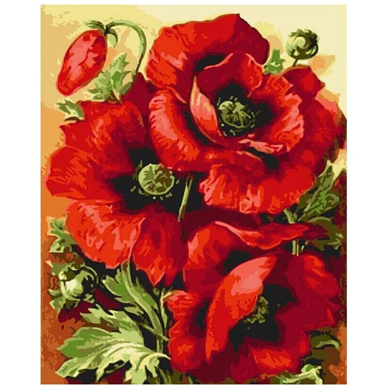 

Diy Round Diamond Painting Exquisite Diamond Painting Set Red Flower Pattern Diamond Painting