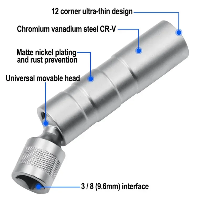 1pc 14/16mm Zündkerze Steckschlüssel Adapter Set Universal Joint mit Magnetische Flexible Buchse Dünne Stick auto Reparatur Werkzeug – Detail 3