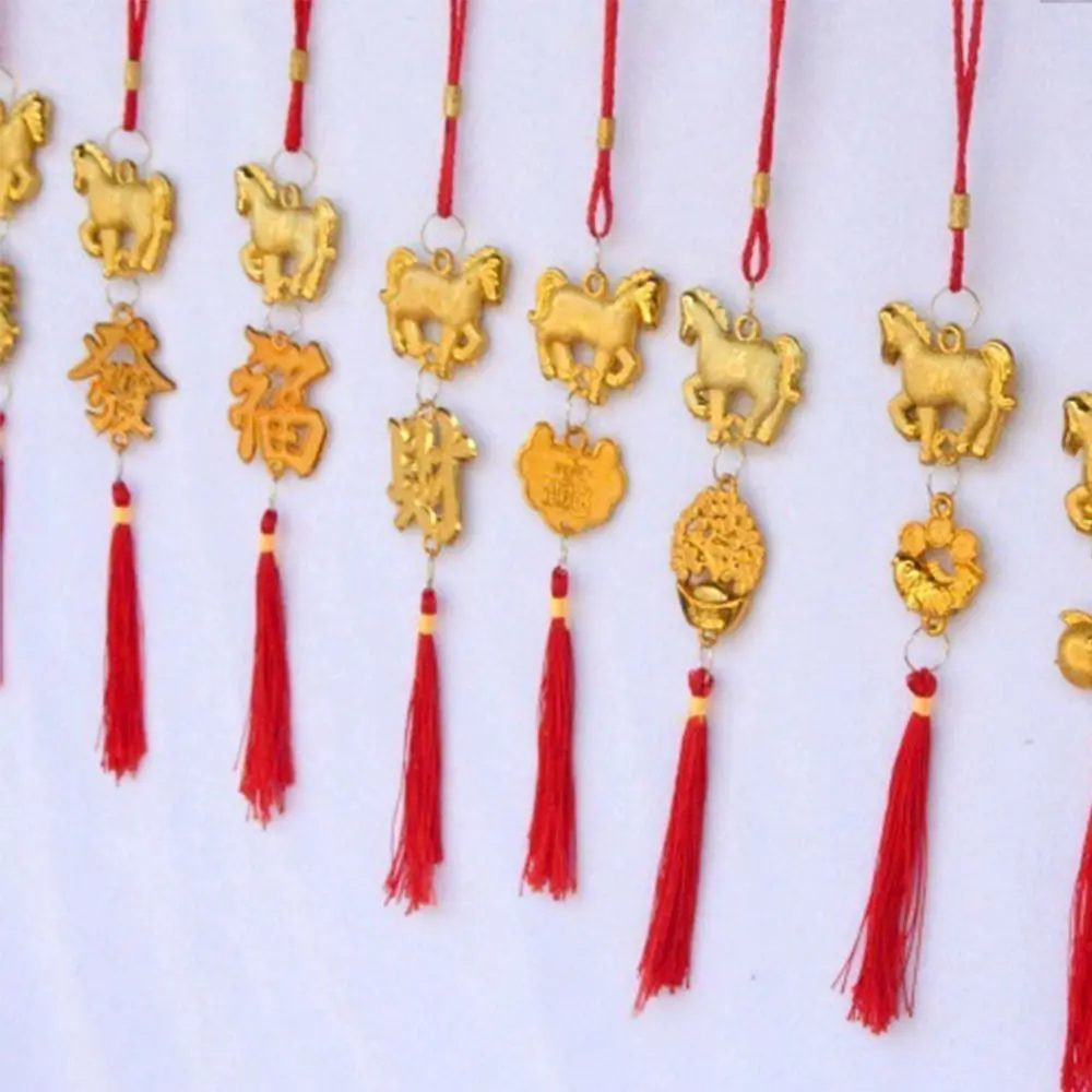 Red Gold Color Spring Festival Pendant with Tassel Plastic Horse Year Pendant Traditional Year of The Horse