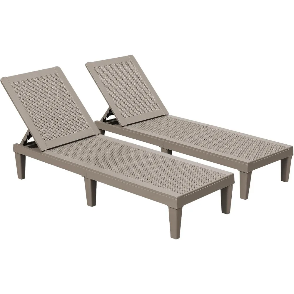 

Devoko Outdoor Chaise Lounge Chair Set of 2 for Outside Pool Patio, Adjustable Waterproof Easy Assembly Chaise Lounge Khaki