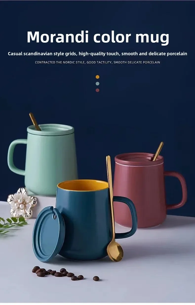 Ceramic Coffee Mug with Lid and Spoon for Household