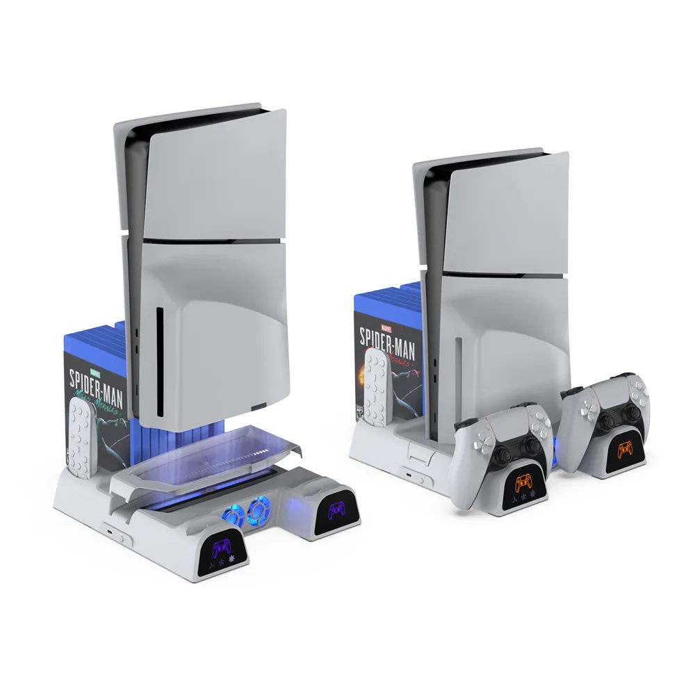 

Охлаждающая подставка с двойным контроллером, зарядной станцией и слотами для хранения игровых карт для тонкой игровой консоли PS5/PS5