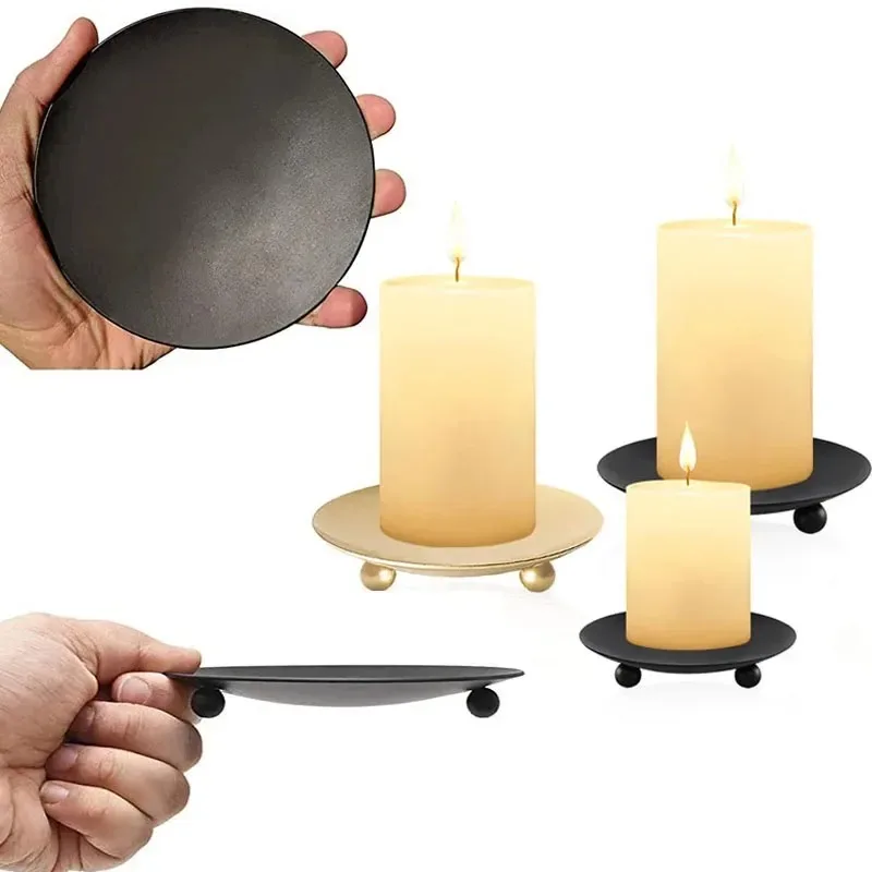 Clearance Iron Black Gold Candle Holder Tray Base Wedding Party Holiday Banquet Decorative Candle Holder Art Gift Cup Acc