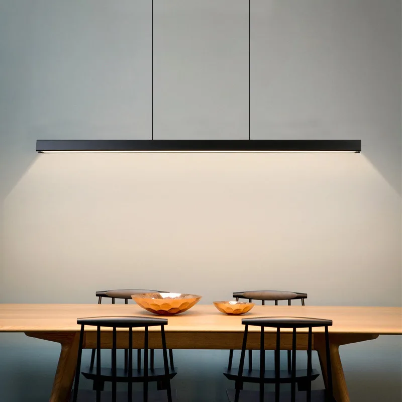 

Nordic Modern Dining Room Pendant Lamp Bar Restaurant Table Kitchen Island Long Lights Office Company Led Strip Lamps Black