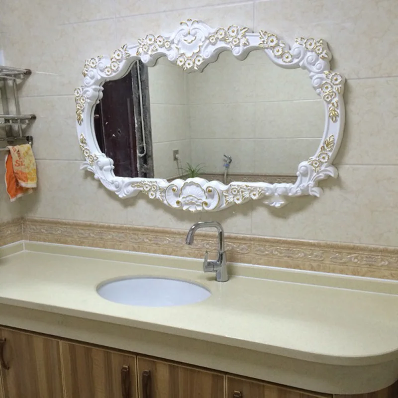 Antique Bathroom Mirror Luxury Vintage Long Large Makeup Bathroom Mirror Dressing Table Espelho Redondo Bath CC50BM - AliExpress