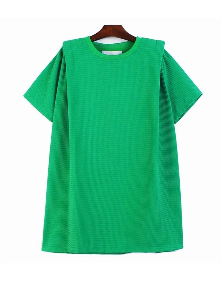 

Women Camel Plaid Big Size Casual Long T-shirt New Round Neck Short Sleeve Fashion Tide Spring Summer 2022 M728