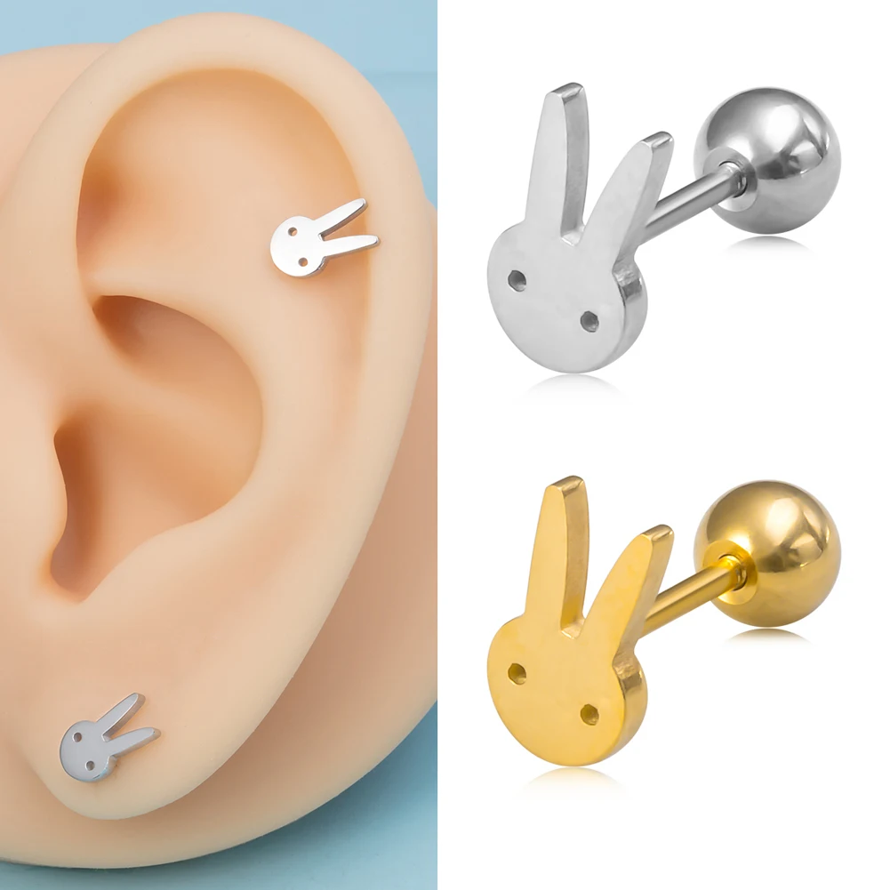 1Pair Rabbit Pierc Earring Cartilage Stud Earrings For Women Girls 20G Stainless Steel Helix Conch Daith Piercing Jewelry Gifts