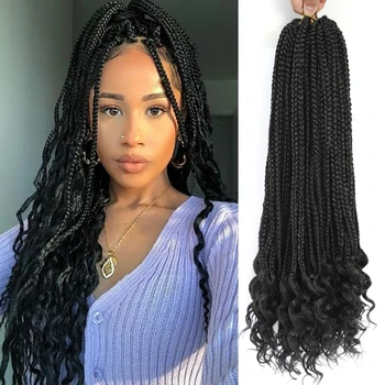 6 Packs Pre Looped Crochet Box Braids Hair With Curly Ends 18 24 30 Inch Goddess Box Braids Synthetic Hair Extensions For Woman 1