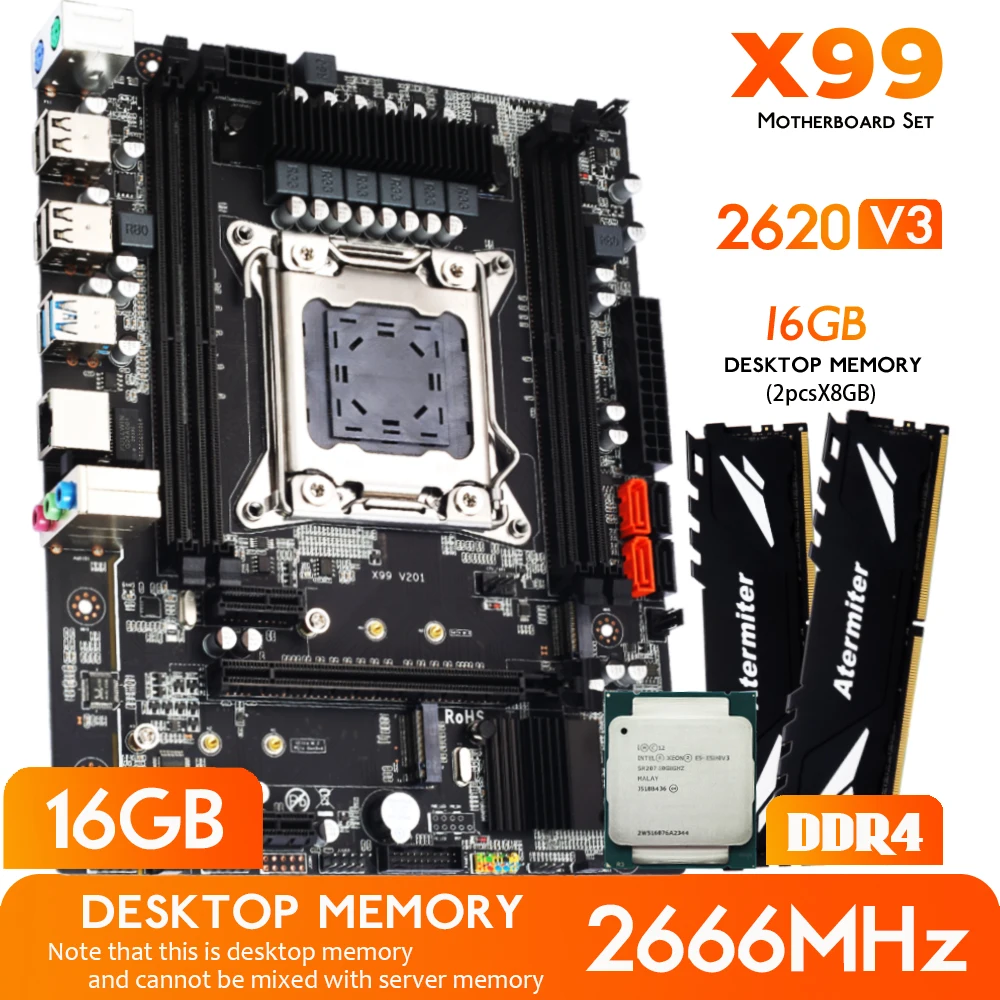 atermiter X99 D4 motherboard set with Xeon E5 2620 V3 LGA2011 3 CPU 2pcs X 4GB =8GB 2400MHz DDR4 memory|Motherboards| - AliExpress