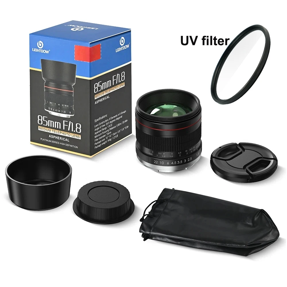 Lightdow 중간 망원 수동 초점 풀 프레임 인물 렌즈, 캐논 EOS Rebel T8i T7i T7 T6 T3i T2i 2000D 850D 용, 85mm F1.8