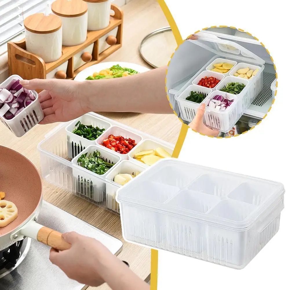 

Multifunctional Drain Basket 6-grid Vegetable Fruit Storage Box 2-Layer Drainage Basket Washing Containers Basin Kitchen Gadgets