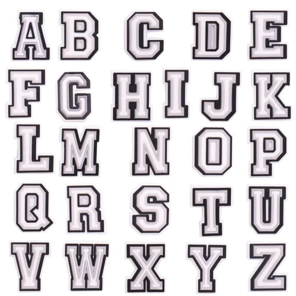 

Hot Sale 1pcs Shoe Charms White Twenty-six English Letters PVC Garden Shoes Buckles Decoration Fit Kids X-max Gift