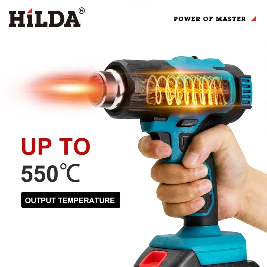 Hot Air Gun HILDA 21V Handheld Hot Air Gun Temperature Rechargeable Cordless for Makita Battery Electric with Nozzles