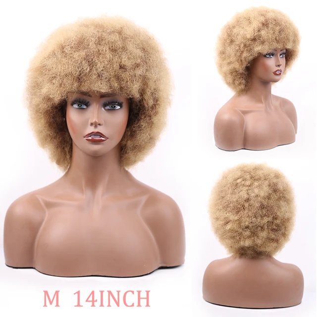 Synthetic Afro Wig Short Fluffy Hair Wigs for Black Women Kinky Curly Hair for Party Dance Cosplay Wigs with Bangs 27