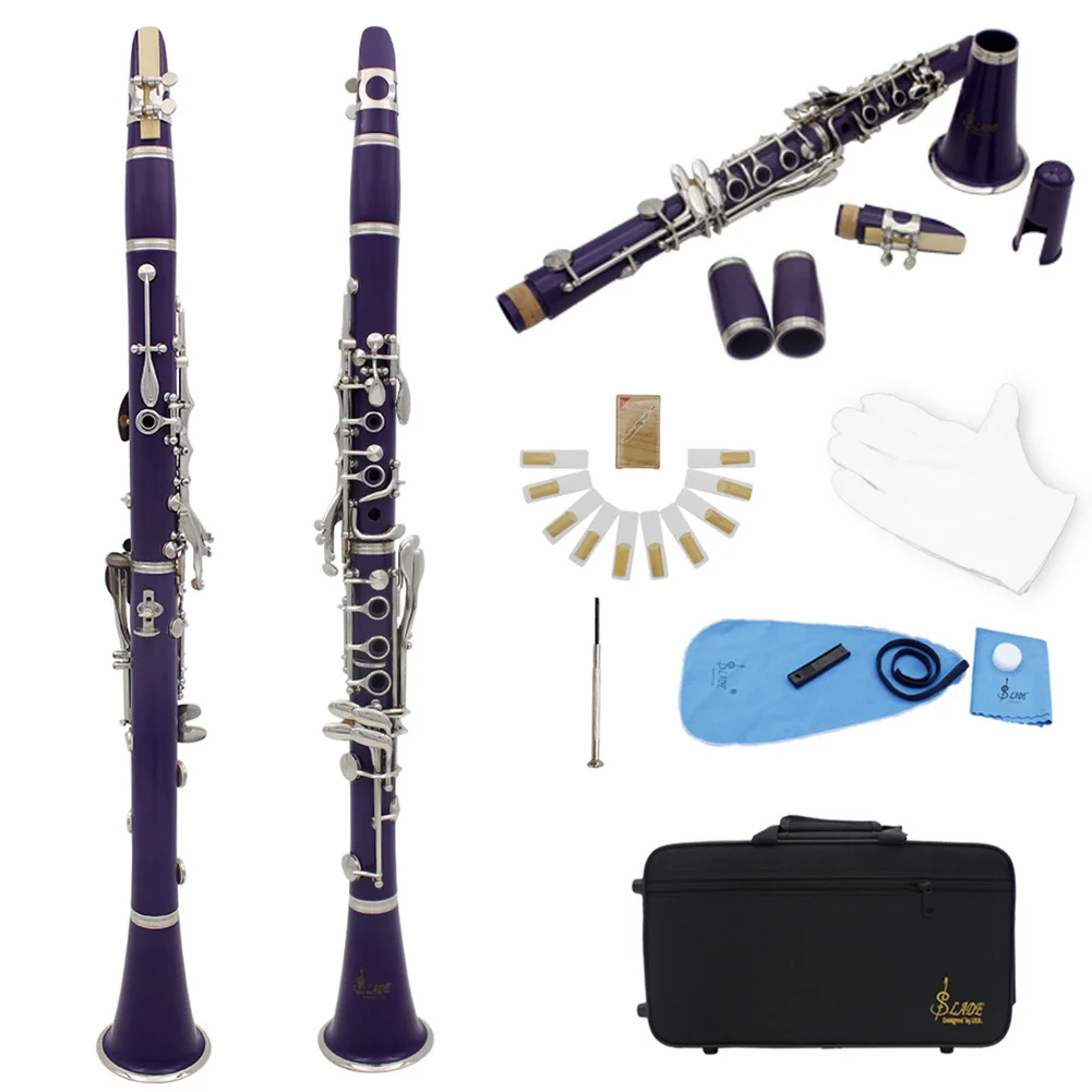 Bb Clarinet 17 Keys Professional Clarinet Set White Gloves Cleaning Cloth Box Orchestra Musical Instruments Barrels Reeds