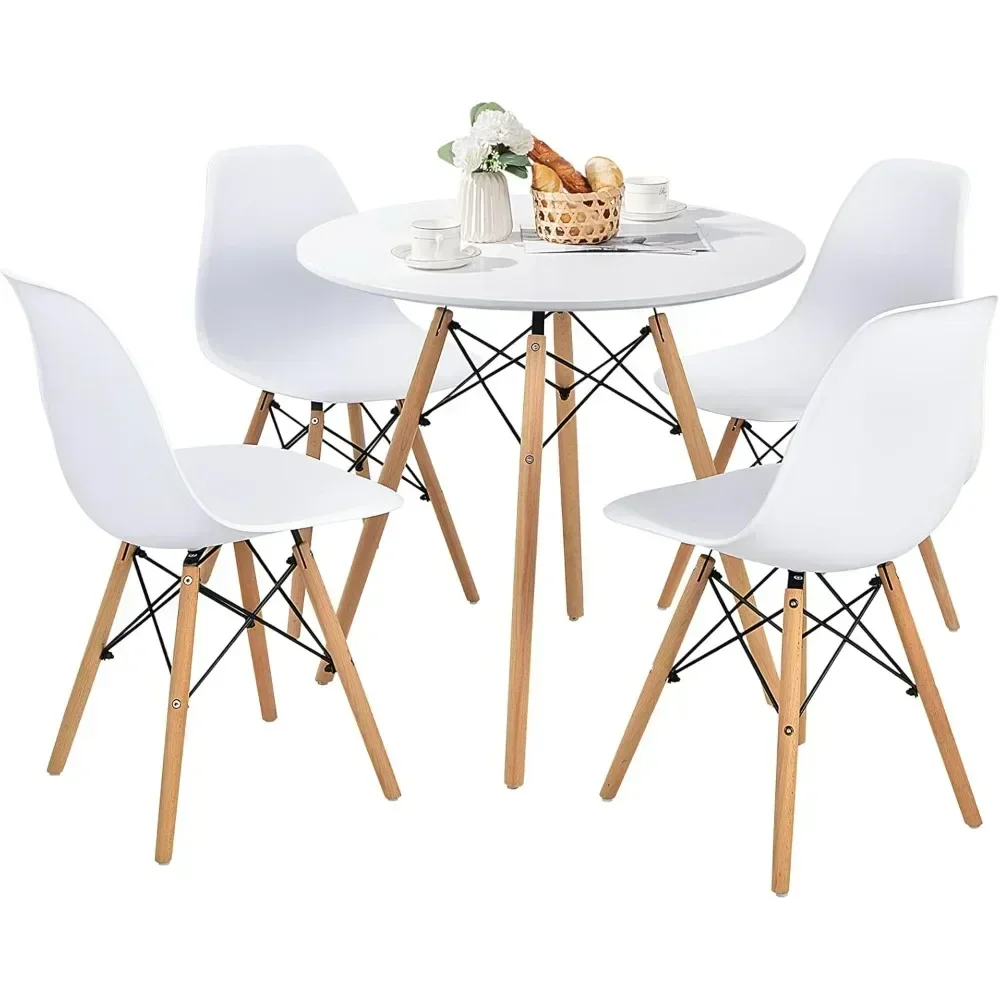 Modern 31.5" D Dining Table & 4 Dining Chairs with Solid Wood Legs, Dinette Table Set for Small Spaces Dining Room Restaurant 6
