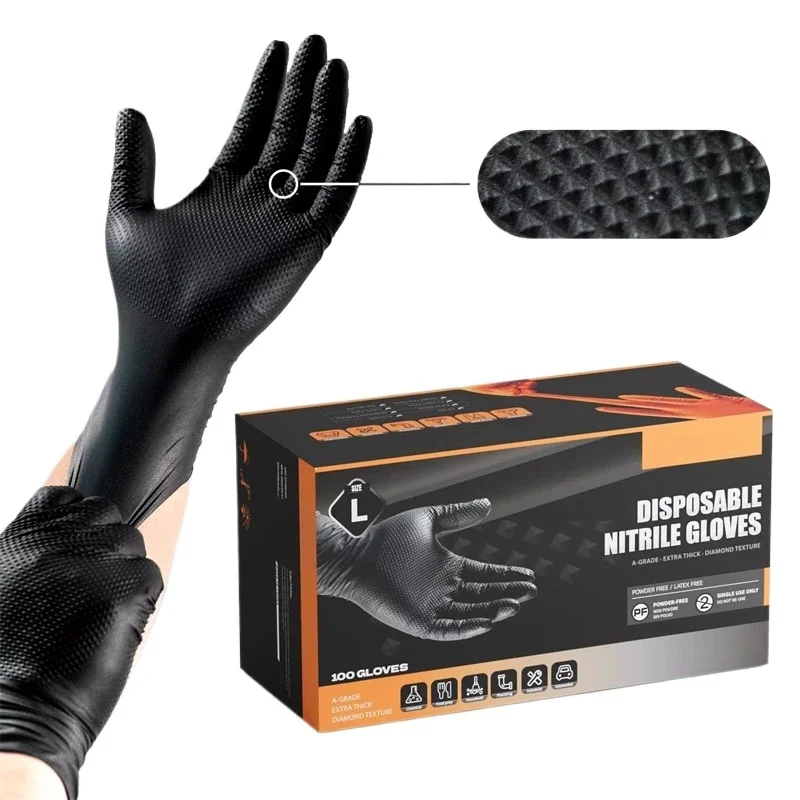 Industrial Black Nitrile Gloves 8mil Heavy Duty Disposable Gloves with Diamond Textured Latex Free Mechanic Tattoo Auto work gloves disposable gloves nitrile gloves protective gloves