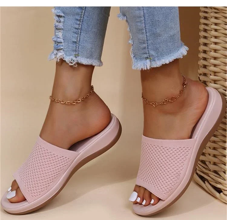 Sandals Women 2022 Breathable Knitting Summer Sandals With Low Heels Slippers Casual Zapatos Mujer Comfort Summer Shoes Women