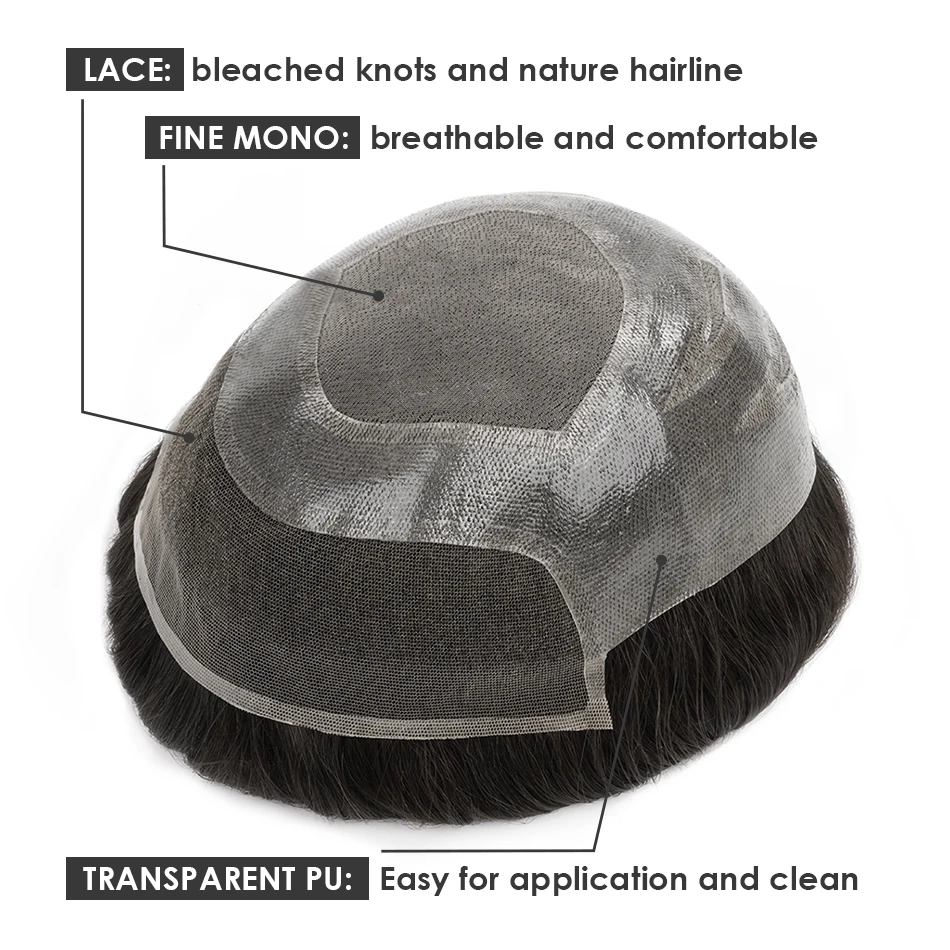 Toupee Men Mono PU Base Wig For Men Male Hair Prosthesis Breathable Lace Front Man Wig Capillary Prosthesis Replacement System 2