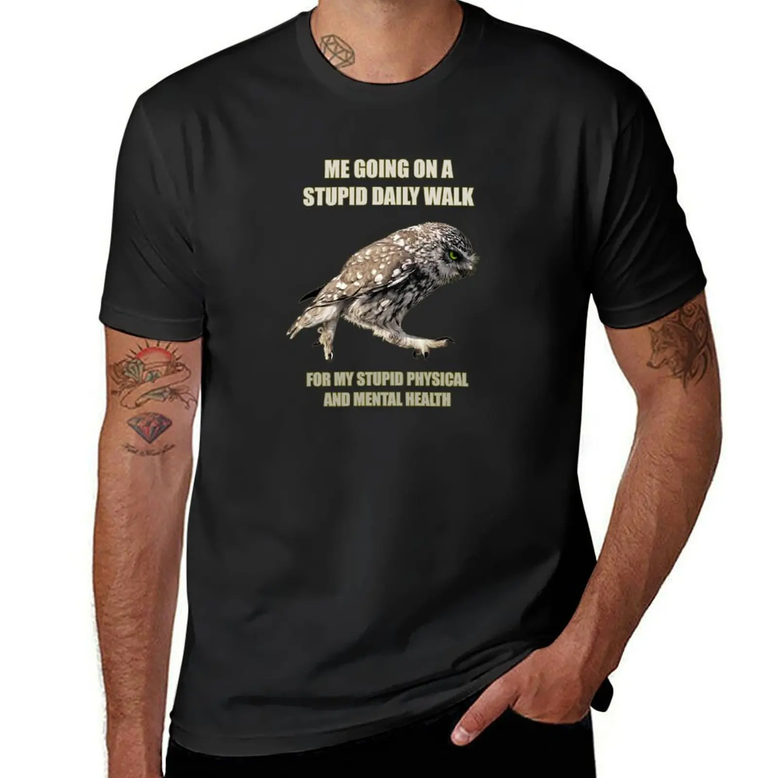 

Me going on a stupid daily walk for my stupid mental health owl meme T-shirt vintage clothes mens graphic t-shirts