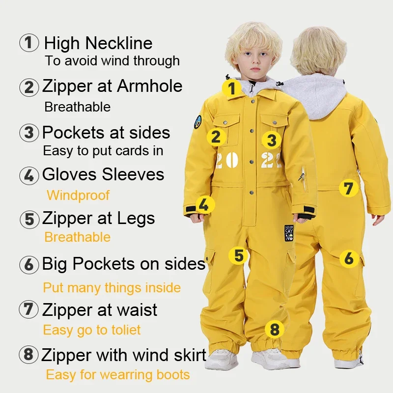 Winter Kids Ski Jumpsuit Waterproof Baby Girl One Piece Snowsuit Outdoor Children Snowboard Tracksuit Mountain Clothes