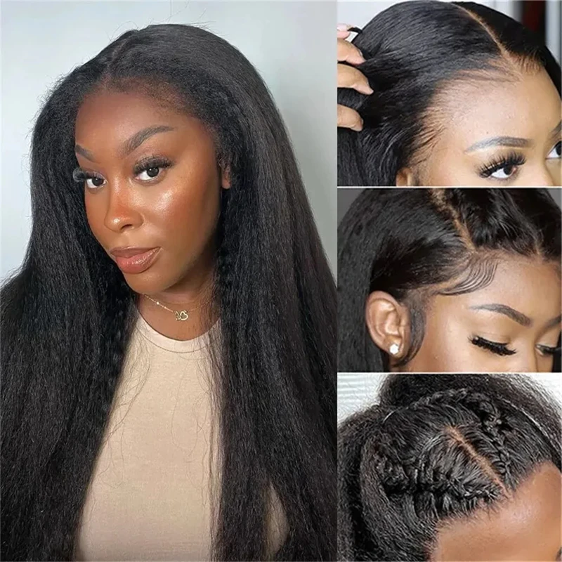 Kinky Straight Human Hair Wigs 360 HD Lace Wigs Human Hair Lace Frontal Wig Brazilian On Sale For Black Women Black Color