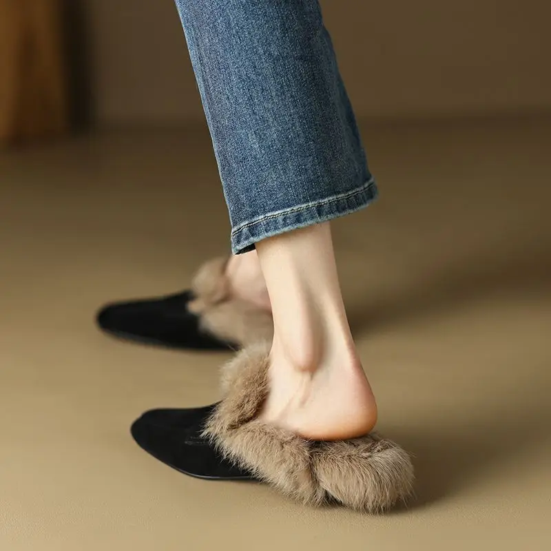 Slip On Simple Shoes Outwear Donna Scarpe Calde Muli Scarpe Basse In Pelle Scamosciata Naturale Per Le Donne Slippersmules Pantofole In Pelliccia Da D