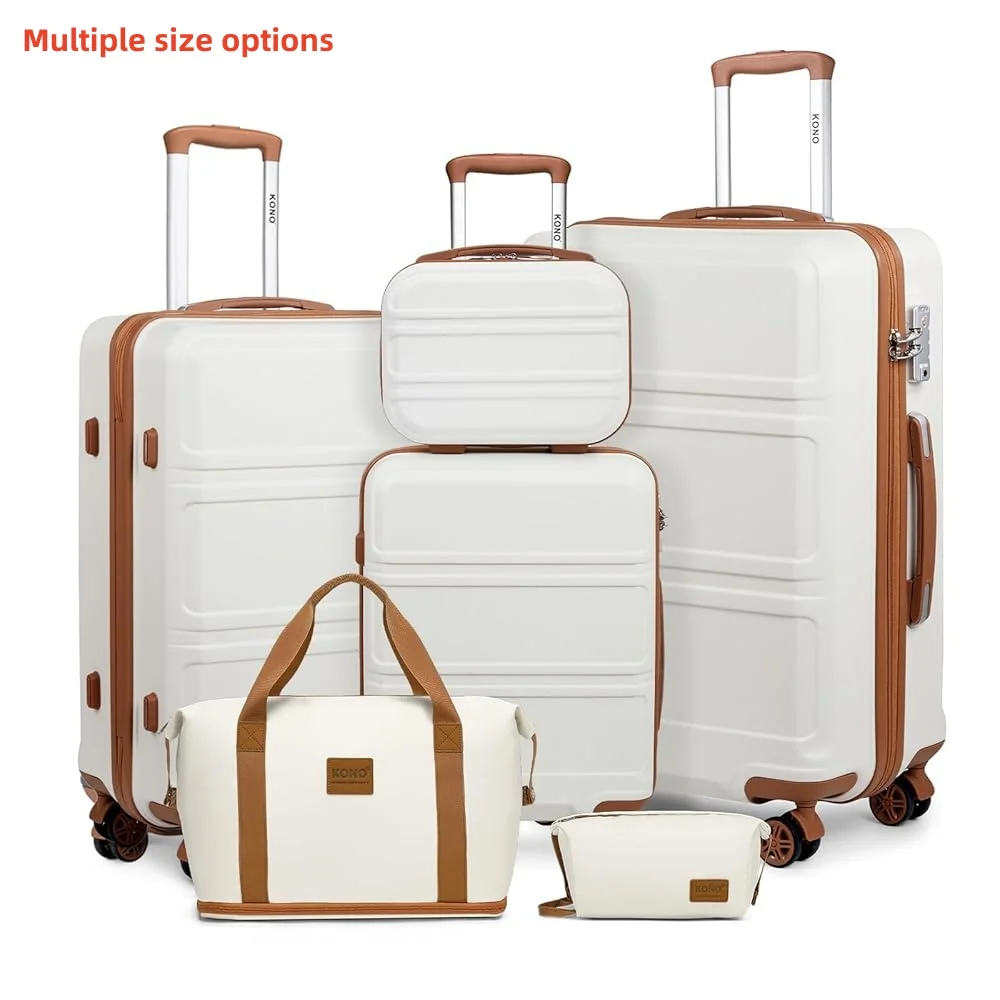 Kono Fashion Luggage Set, Lightweight ABS Hard Shell Trolley Suitcases with TSA Lock, 4 Spinner Wheels (2/3/4/6 Pcs Set)