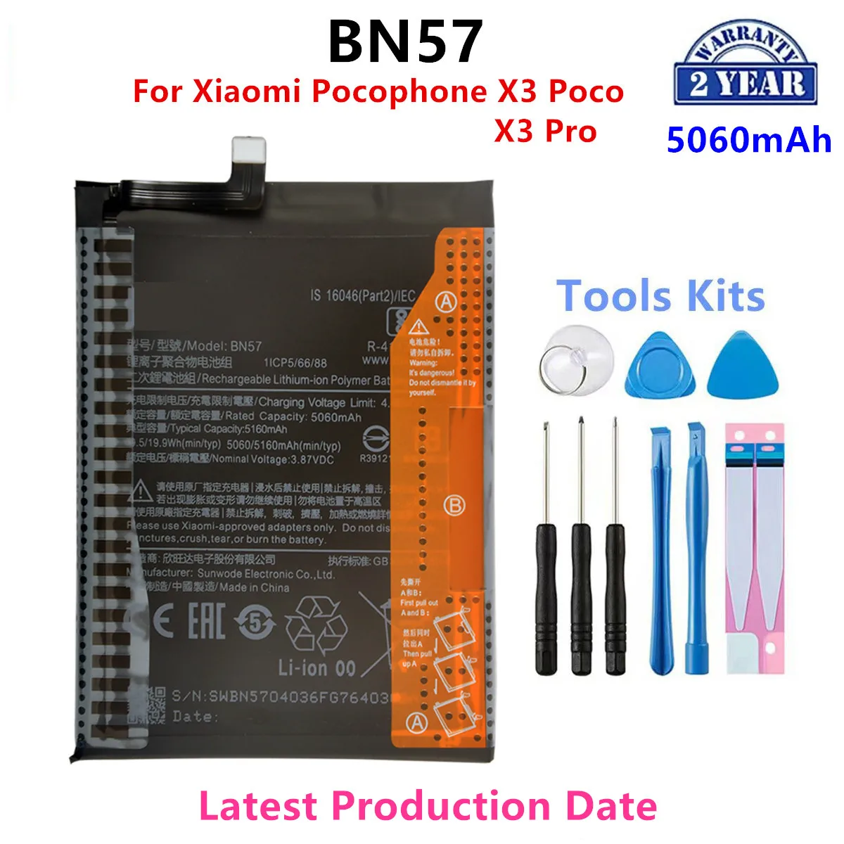 цена 100% Orginal BN57 5060mAh Battery  For Xiaomi Pocophone X3 Poco /X3 Pro  Phone Replacement Batteries+Tools