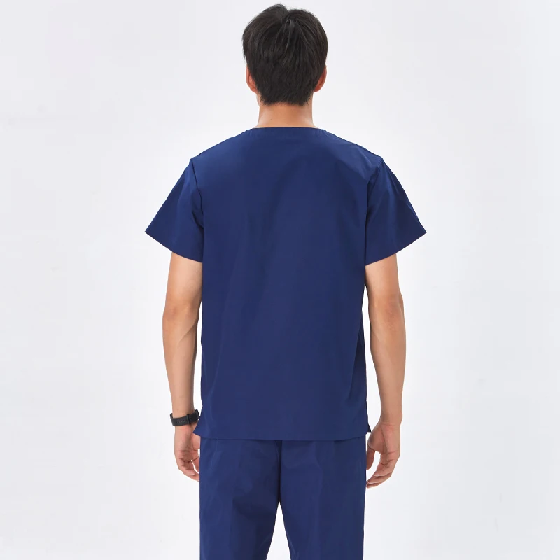 Durable Navy Crew-Neck Nursing Uniform - Breathable Polyester Cotton Blend