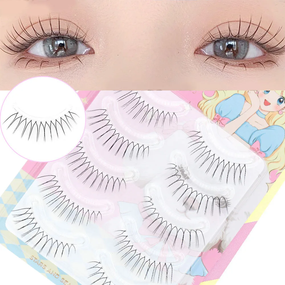 

5 Pairs V-shaped Natural False Eyelashes Transparent Stem 3D Korean Manga Eyelashes Eye Makeup Eyelashes Supplies Wholesale