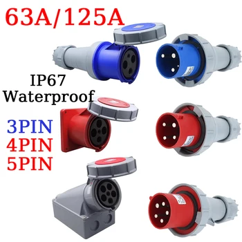 63A 125A Industrial Plug&Socket 3/4/5PIN Electrical Connector IP67 Waterproof 3/4/5core Electrical Connection Wall Mount Socket 1