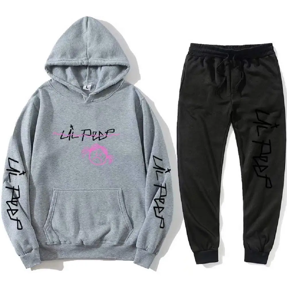 Graffiti 2 Piece Lil Peep Fleece Pullover Fashion Sport Hip Hop Hoodie Unisex Sweatshirt Sweatpants Women Pull Over Sweatsuit
