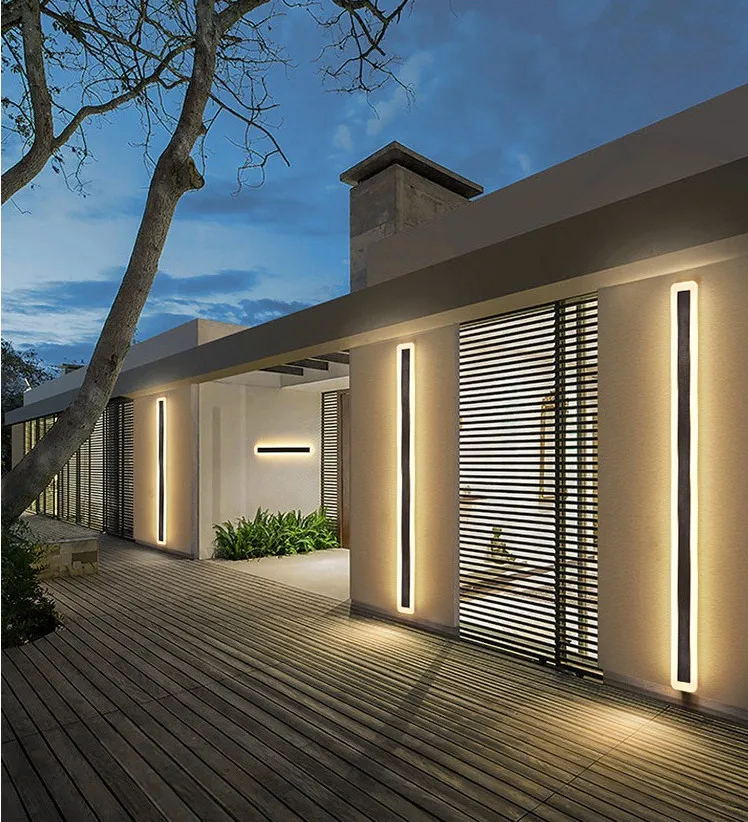 110V 220V 모던 야외용 선형 스트립 벽등 3000K 6000K 따뜻한 백색 정원 벽등 롱 LED 벽등