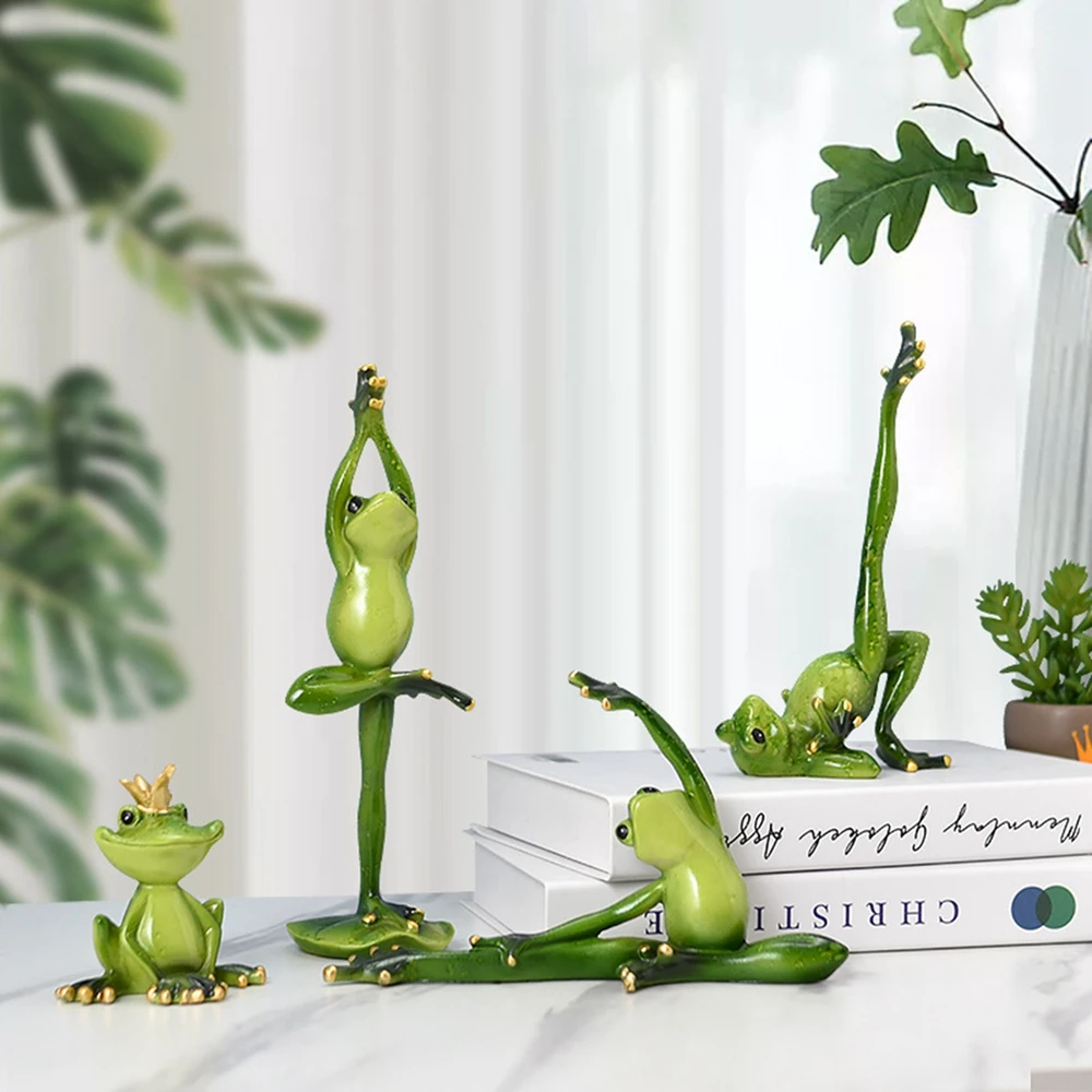 

Yoga Frog Statue Resin Leggy Frog Figurines Nordic Creative Animal Statues for Interior Sculpture Home Desktop Living Room Decor