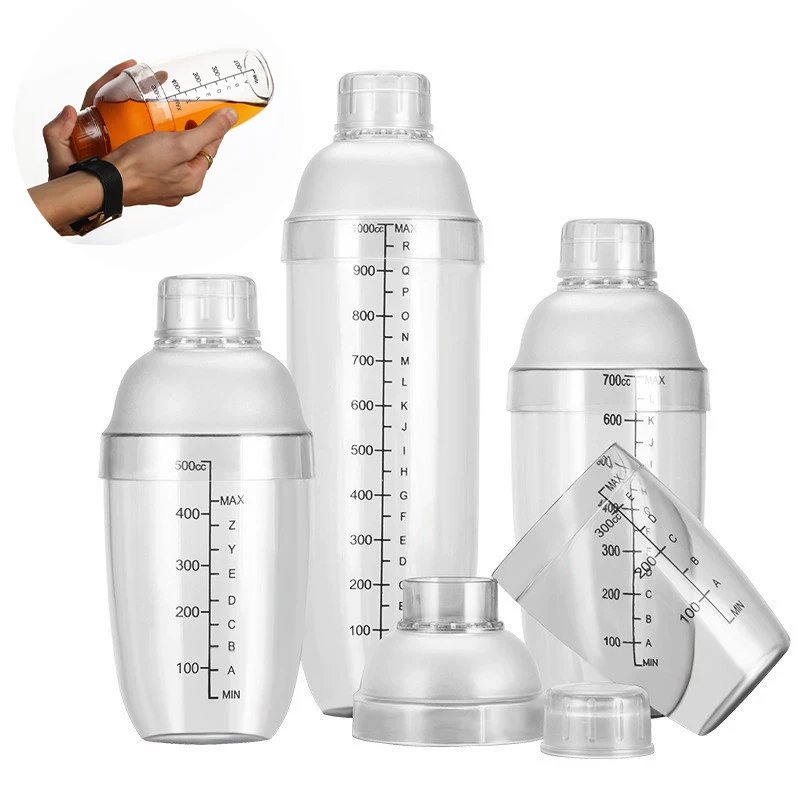 Cocktail Shaker Martini Hand Shaker Cup with Scales Plastic 350ml/530ml/700ml/1000ml Milk Tea Wine Drink Mixer Bar Tool
