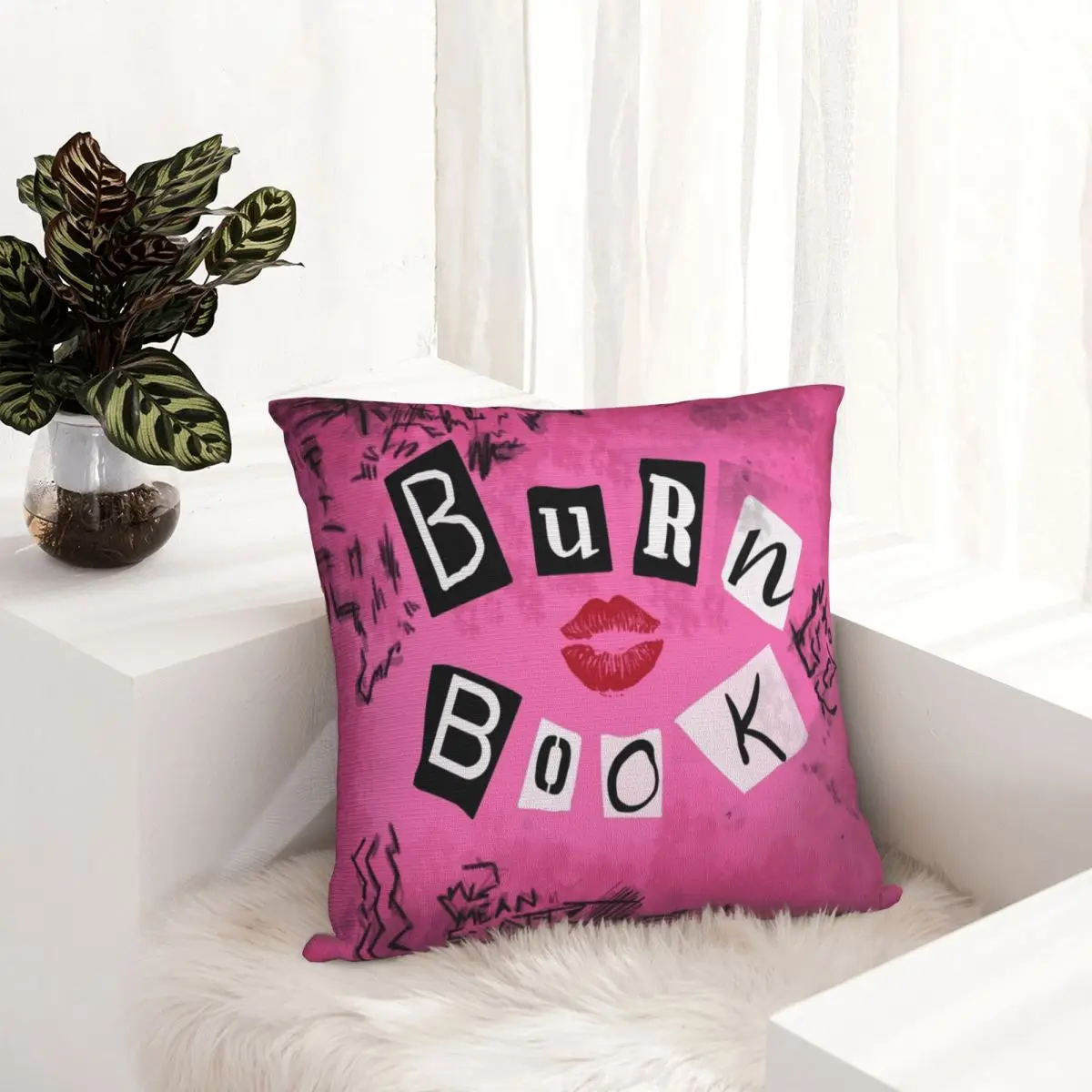 Burn Book Mean Girls Pillow Cover Pink Lip Soft Pillow Case Fodera Per Cuscino Fun Graphic Federe Per Sedia Divano Decorazione Della Casa