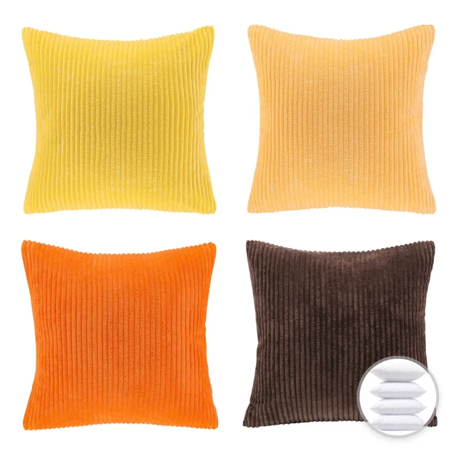 Pillow Bundle Set, Yellow Gradient Corduroy Striped Velvet Series Covers  with Inserts, 18 X 18, 4 Pack, Soft and Comfortable - AliExpress