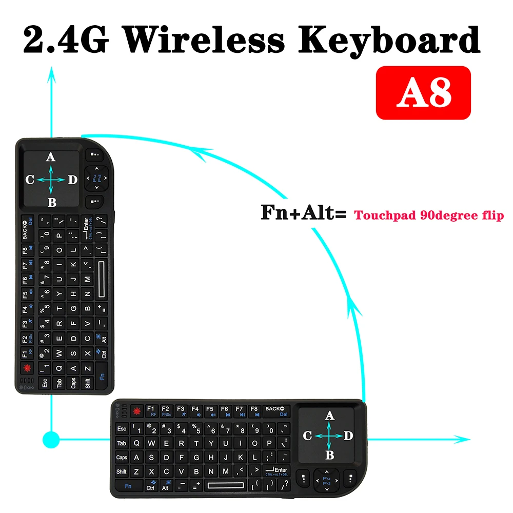 2.4G Wireless Keyboard with Touchpad RGB Color Gaming Keyboard Portable Mini Keyboard English/Russian for Laptop TV Box Meeting