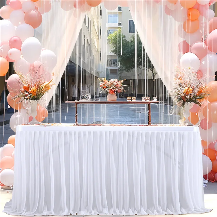 Table Skirt Pleated Table Circumference Birthday Party Wedding Decoration Ruffle Edge Elastic Thin Gauze Table Skirt Tulle