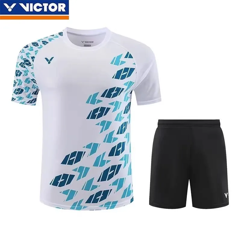 Victor New Men's and Women's Same Badminton Jersey Sports Short-sleeved Top with Shorts Set