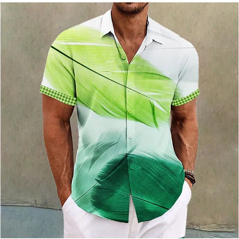 Summer Hawaiian Men's Shirt Butterfly Pattern Printed Feather Cuffed Shirt Outdoor Street Short Sleeve Clothing Fashion Designer