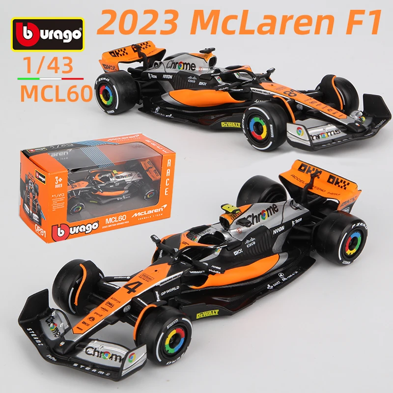 Bburago-Coche de aleación fundido a presión modelo Mclaren F1 Mclaren F1 Mclaren F1 mclar60 #4 Lando Norris #81 Oscar Piastri, juguete de carreras de Fórmula coleccionable, 1:43, 2023