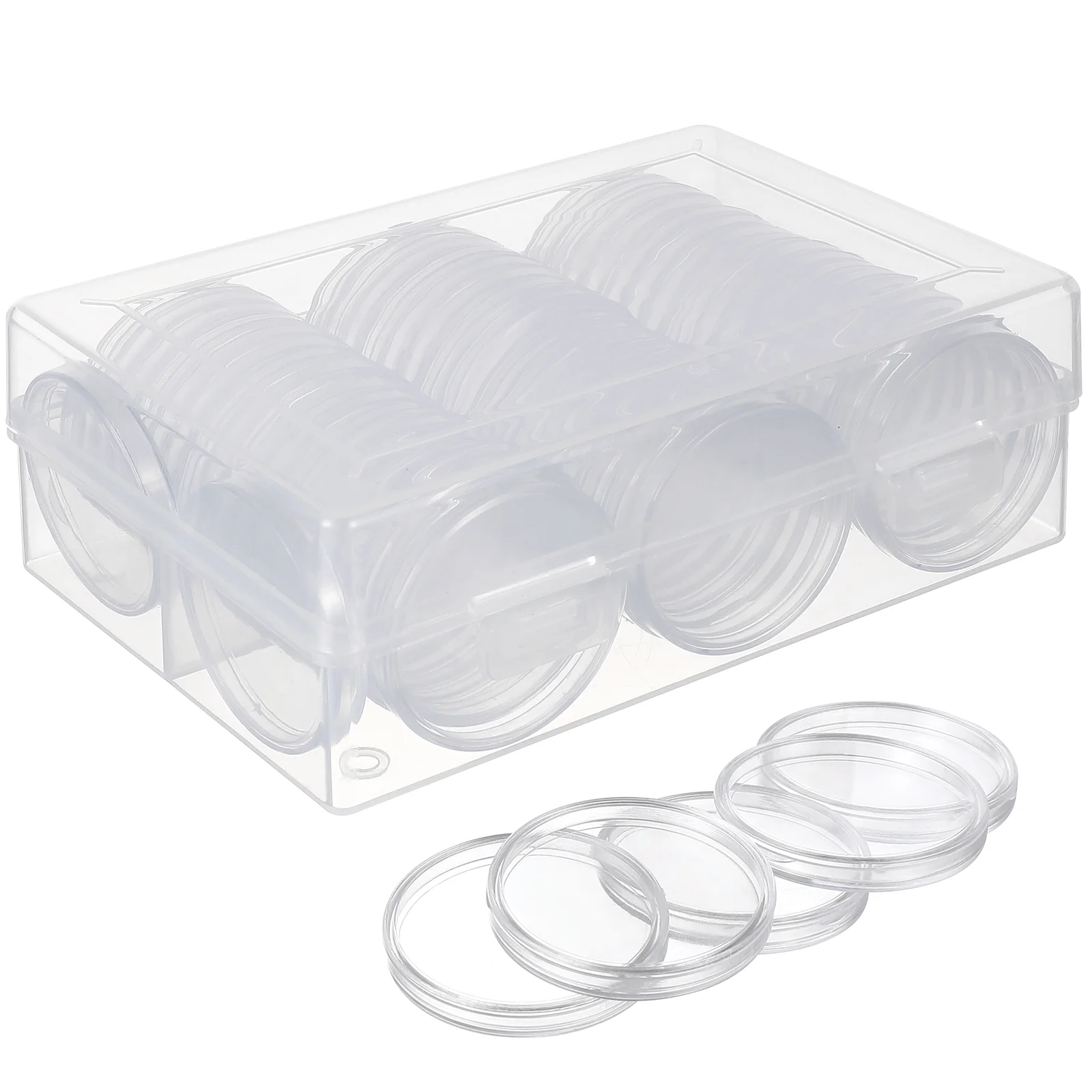 

100 Pcs Commemorative Coin Round Box Storage (40mm Pieces) Coins Case for Collecting Clear Single Plastic Holders Eva