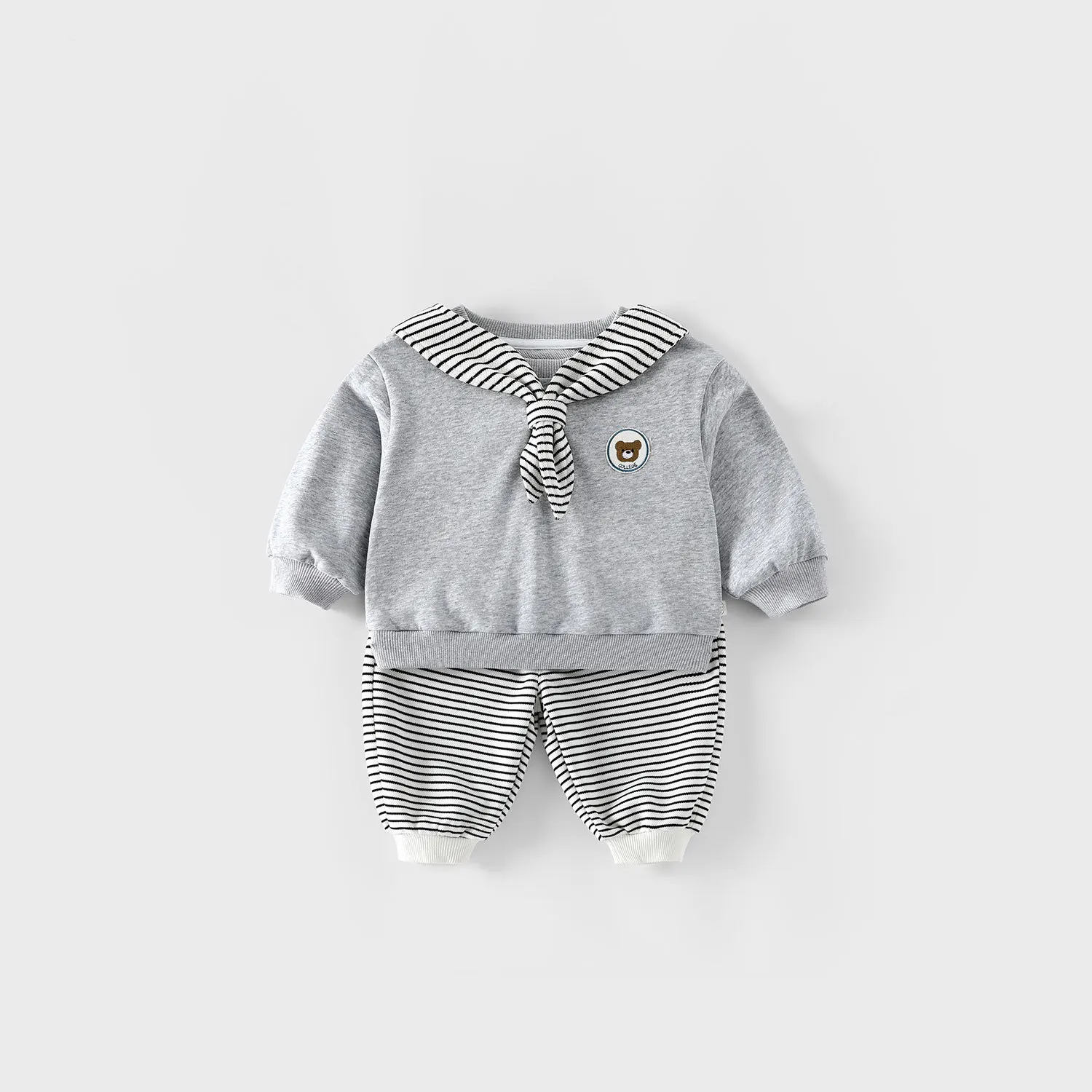 Boys Autumn Hoodie Set Sailor Collar Full Length Pants