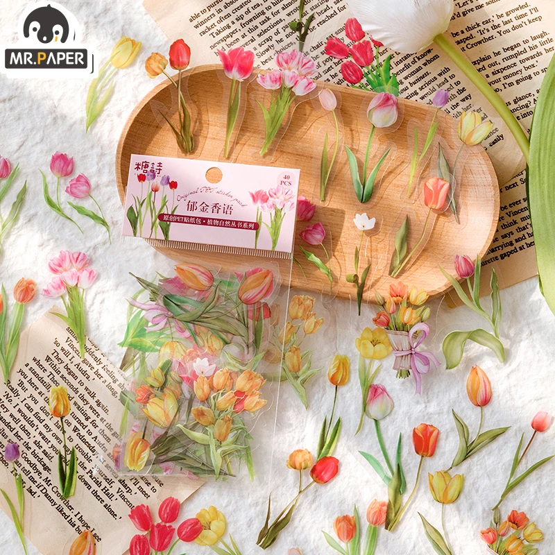 Mr.paper 40Pcs/Bag Plant Flower Series Decorative Diary Sticker Scrapbook Planner Decorative Stationery Sticker