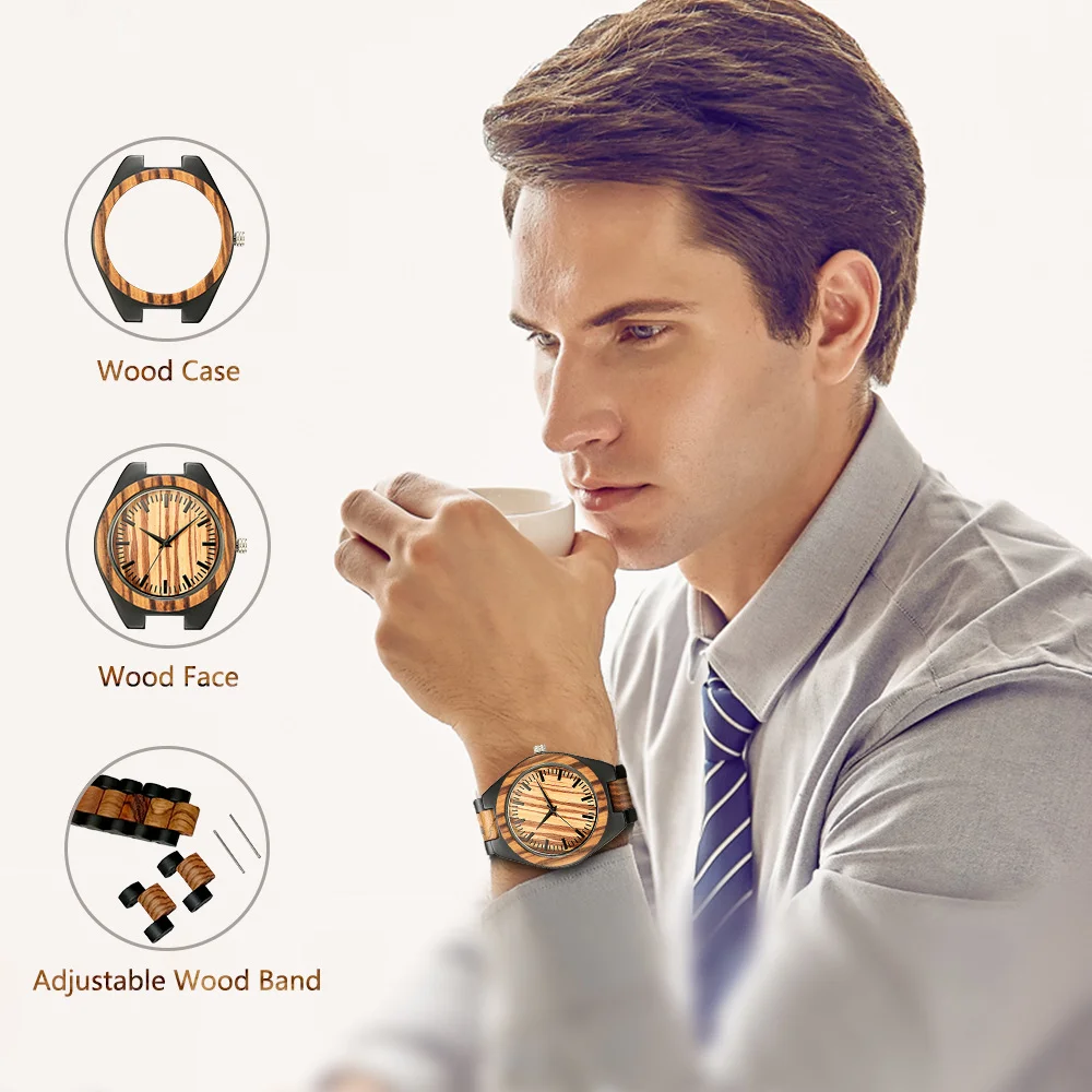 Personalised Wrist Watch For Men Luxury Timepieces Chronograph Wood Quartz Wacthes Box for Him Gifts Dropshipping Customized 4